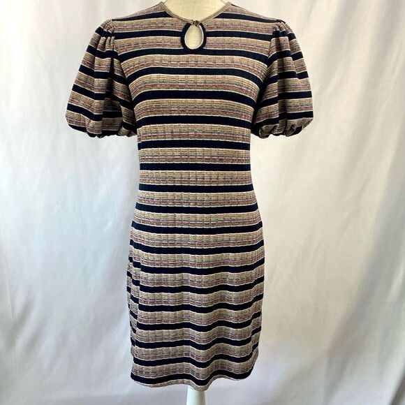 Ebba Dress Lightweight Knit Puffy Short Sleeves 
Striped Keyhole neckline Adorab - Picture 1 of 12